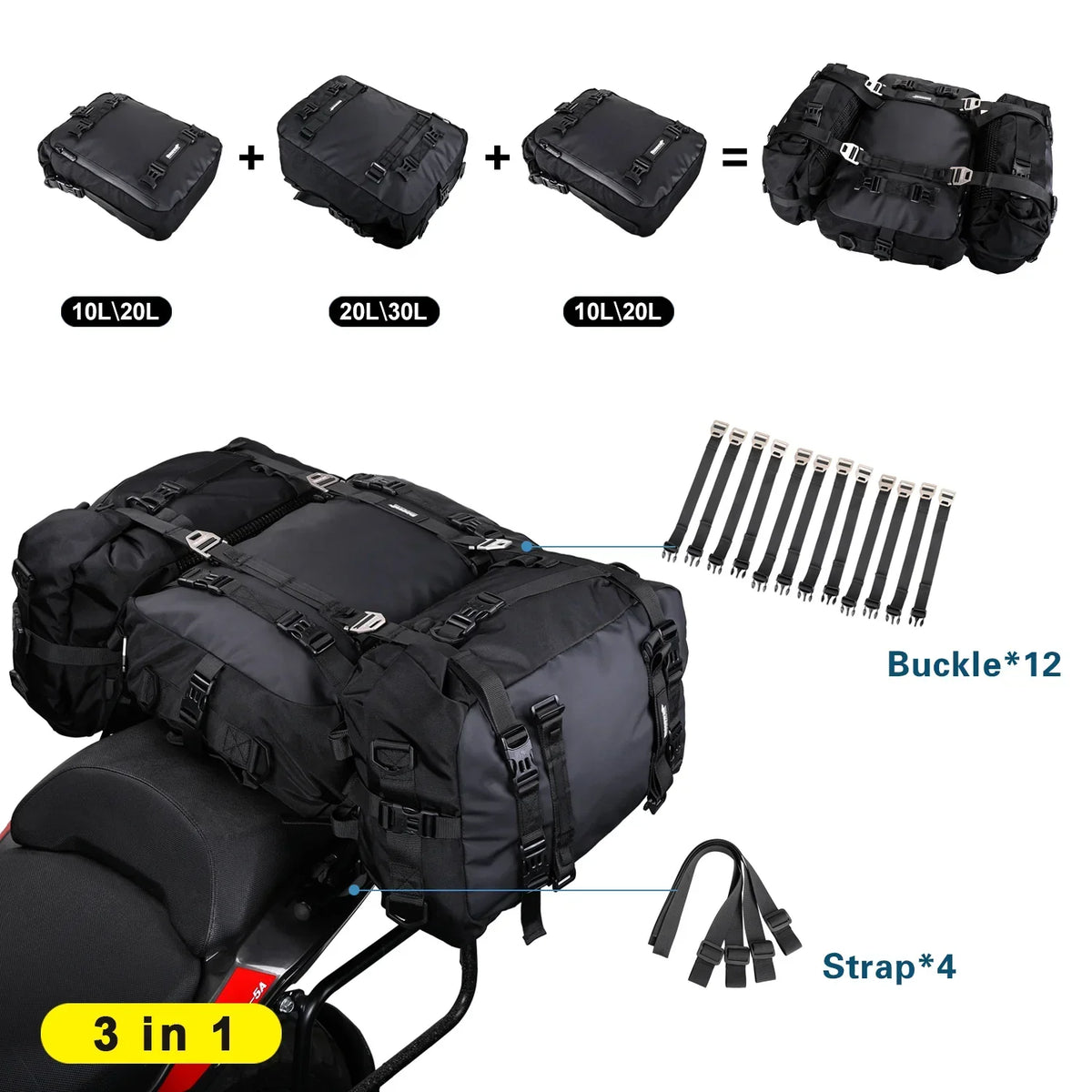 Rhinowalk 20L Motorcycle Saddle Bag Motopack Tail Bag for Outdoor Touring (MT21620)