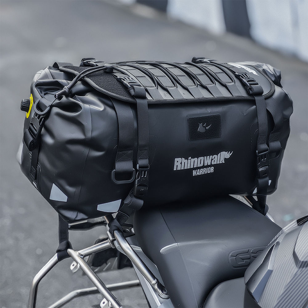 Rhinowalk Waterproof Motorcycle Roll-Top Duffel Gear Bag 40L Heavy Duty Dry Pack Tail Rear Luggage Magnetic Opening