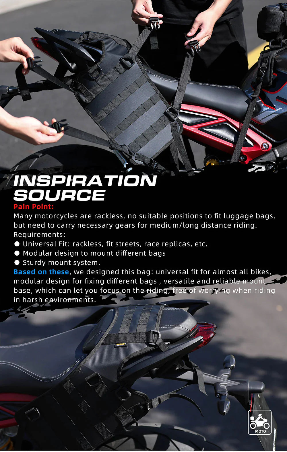 Rhinowalk Motorcycle Saddle Bag Mounting Base Motorbike Tail Seat Bag OS Base for ADV, Dirt Bikes Motorcycle Accessories (MT002A)