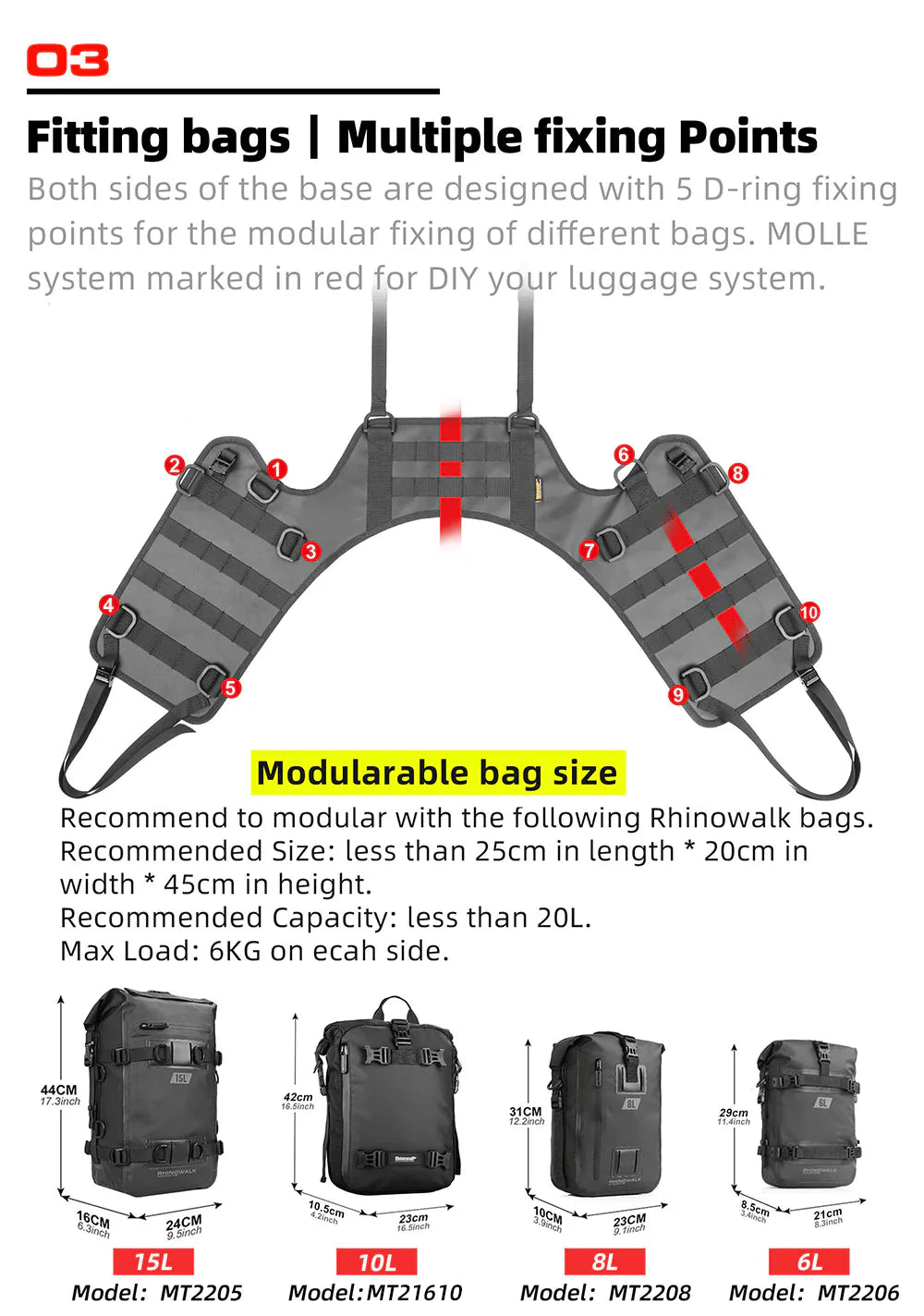 Rhinowalk Motorcycle Saddle Bag Mounting Base Motorbike Tail Seat Bag OS Base for ADV, Dirt Bikes Motorcycle Accessories (MT002A)