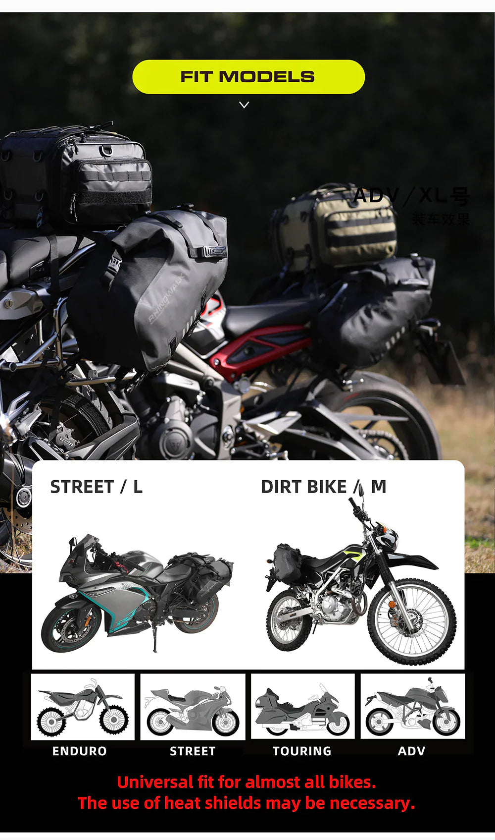 Rhinowalk 28 Liter Waterproof Pannier Bag for Motorcycle Adventure High Quality Motorbike Saddle Drypack-Pair (MT1428)