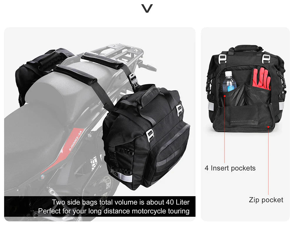 Rhinowalk Motorcycle SaddleBag 20L Sturdy Drift Bike Saddle Seat Side Bag for Motorbike Luggage Touring Adventure (Single Unit) (MT2040)