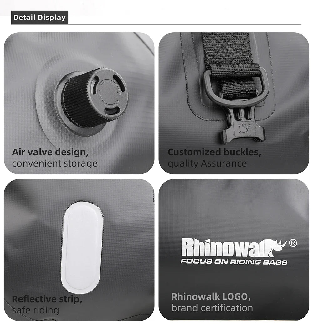 Rhinowalk 45L Waterproof Motorcycle Duffle Bag Heavy Duty Motorcycle Dry Tail Tool Bag for Adventure Bike (MT20450)