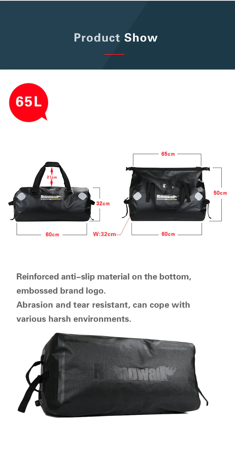 Rhinowalk 65L Motorcycle Waterproof Bag Large Capacity Motorcycle Dry Duffel Bag (MT20650)