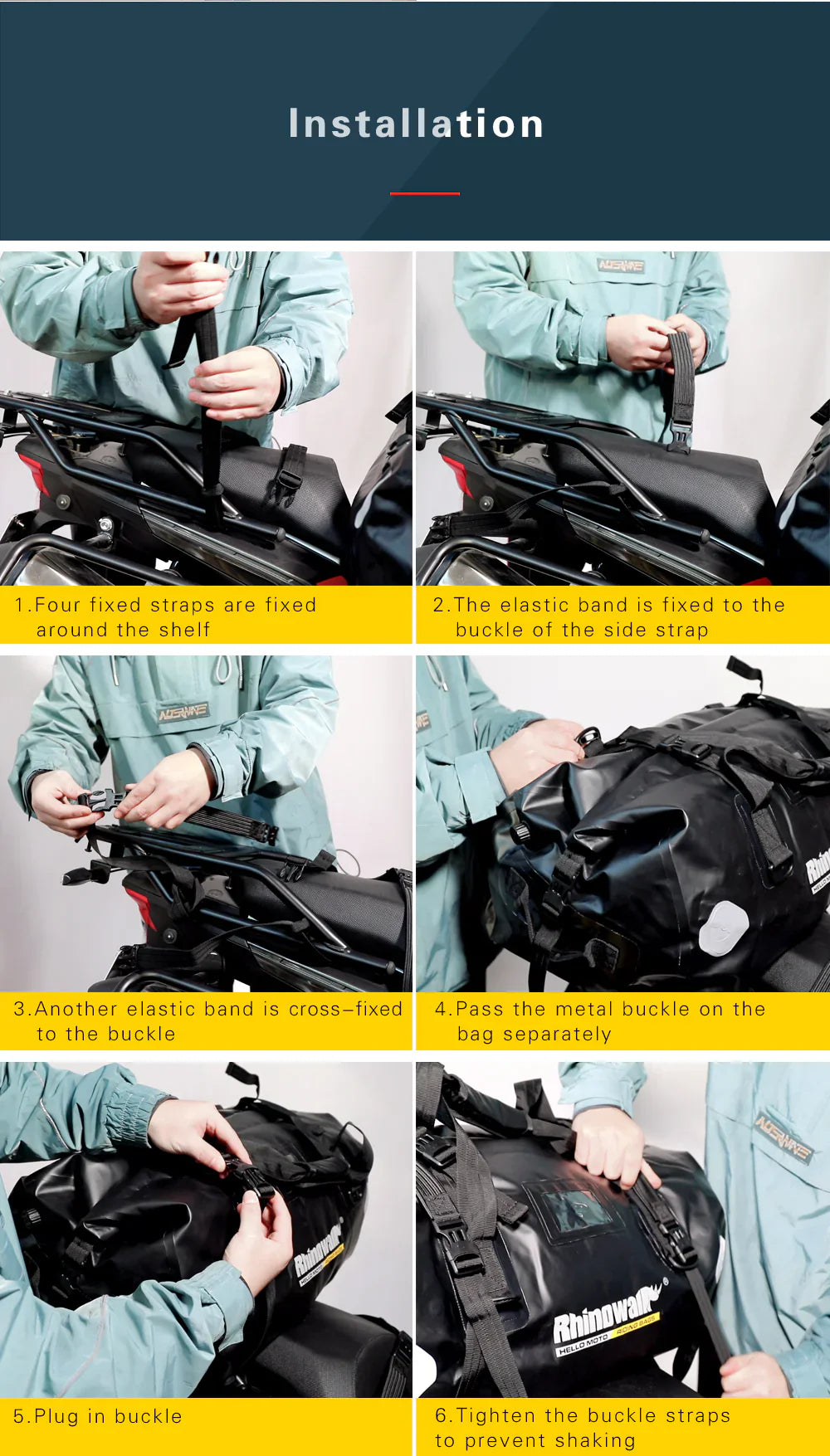 Rhinowalk 65L Motorcycle Waterproof Bag Large Capacity Motorcycle Dry Duffel Bag (MT20650)
