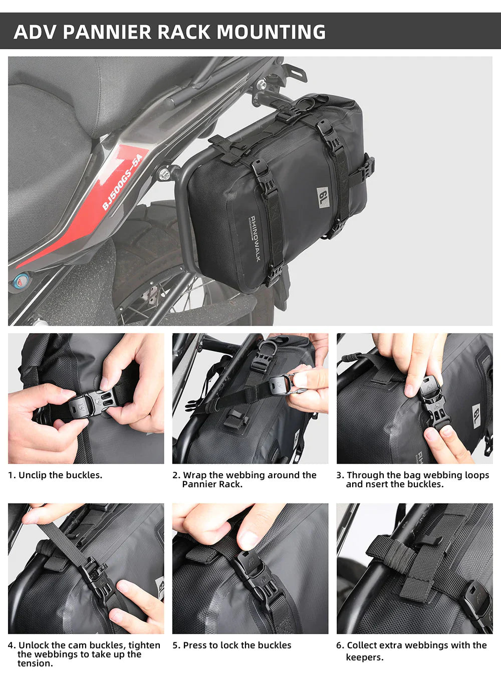 Rhinowalk Crash Bar Dry Bags Waterproof Motorcycle Bag for Crash Bar Motorbike Bumper Bag for Tail Side Seat Motorcycle Pack (Black) (MT2206)