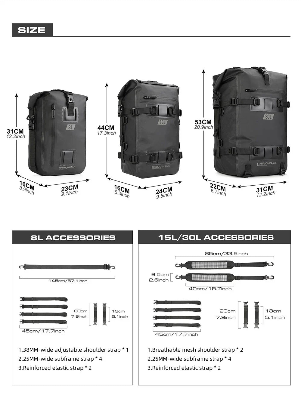 Rhinowalk Motorcycle Backpack 8L Waterproof Motorbike Seat Tail Bag for Adventure Welded Seamless Side Saddle Motopack (MT2208)