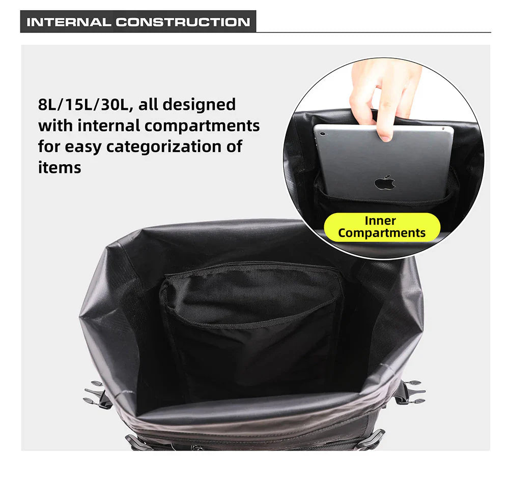 Rhinowalk Motorcycle Backpack 8L Waterproof Motorbike Seat Tail Bag for Adventure Welded Seamless Side Saddle Motopack (MT2208)