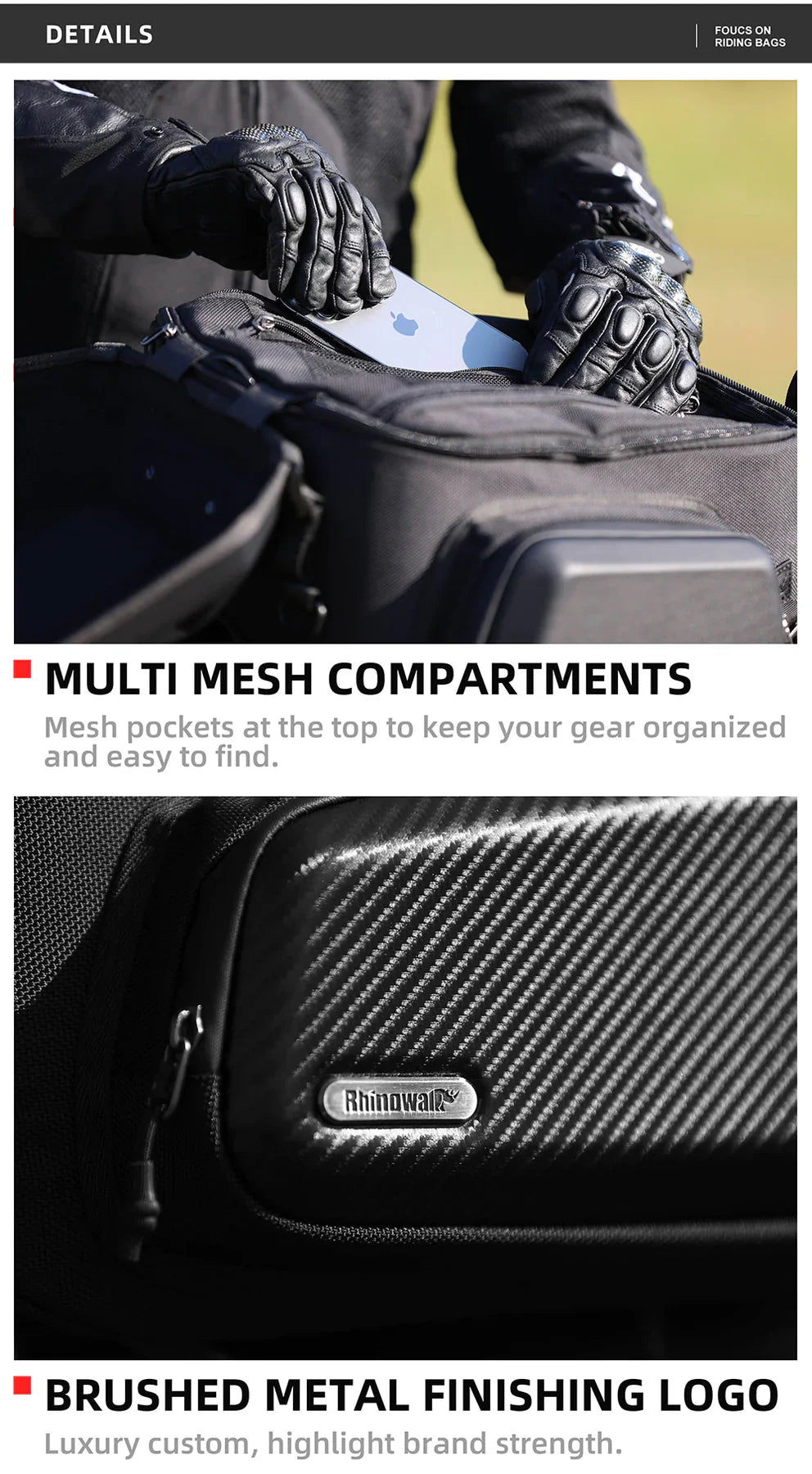 Rhinowalk Hard Shell Tail Bag for Expandable 23L-35L Motorcycle Saddle Tail Seat Bags for Motorbike Luggage Accessory (MT2335)
