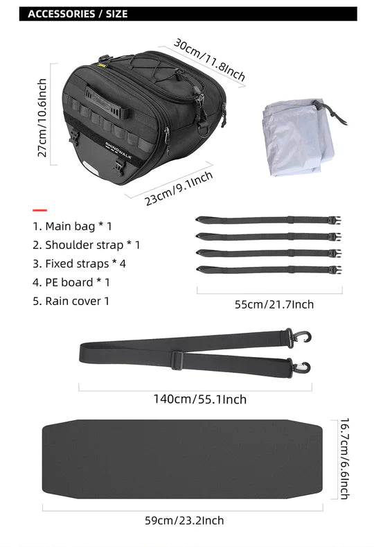 Rhinowalk Tunnel bag for scooter, 15 ltr Underbone Motorcycle Bike Seat Pack with Molly System (MTR5001)